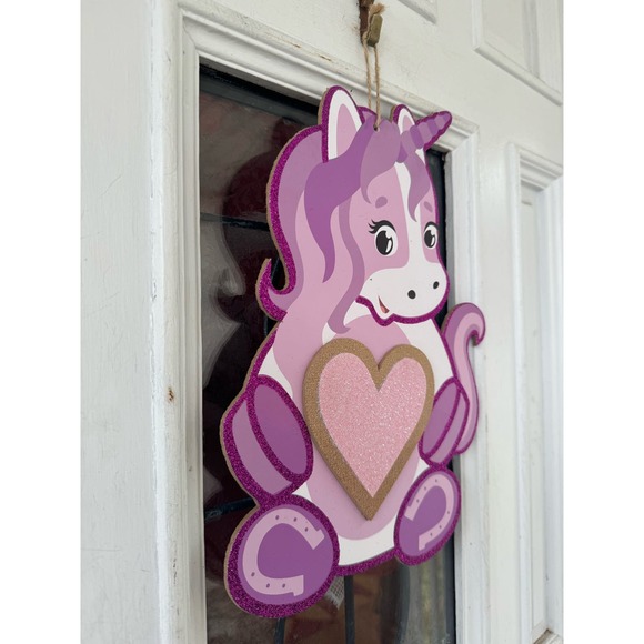Wood Heart Unicorn Valentines Day Sign Door Hanger Wall Decor Wreath Sign - Picture 3 of 5